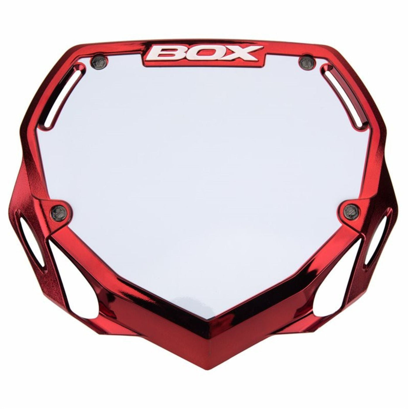 Box One BMX Racing Number Plate - Chrome Red Large 8Lines Shop - Fast Shipping