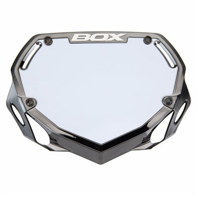 Box One BMX Racing Number Plate - Chrome Black Small 8Lines Shop - Fast Shipping