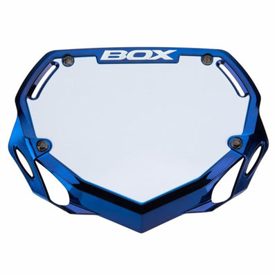 Box One BMX Racing Number Plate - Chrome Blue Small 8Lines Shop - Fast Shipping