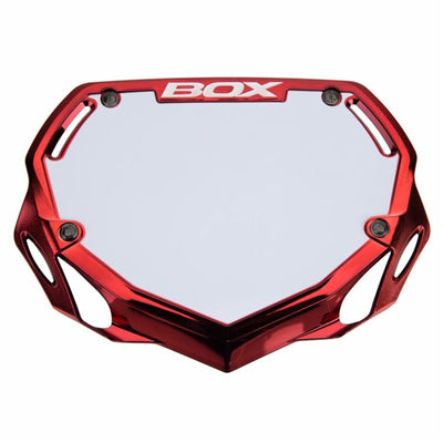 Box One BMX Racing Number Plate - Chrome Red Small 8Lines Shop - Fast Shipping