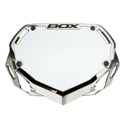 Box One BMX Racing Number Plate - Chrome Silver Small 8Lines Shop - Fast Shipping