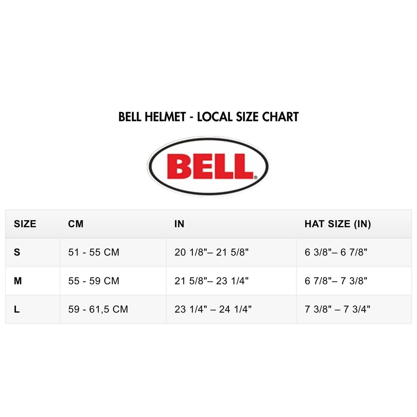 BELL HELMET - LOCAL SIZE CHART | 8Lines.eu