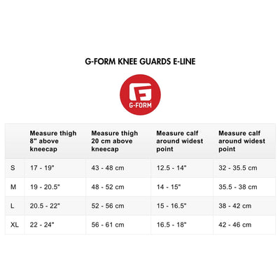 G-FORM KNEE GUARDS E-LINE  SIZE CHART