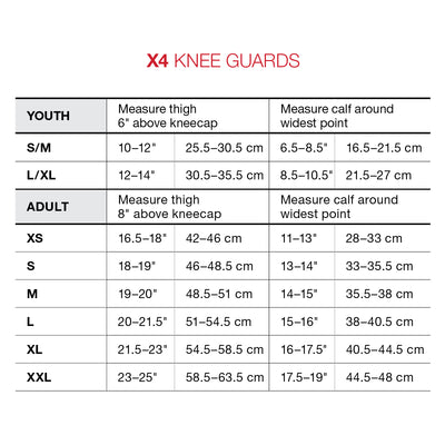 G-Form Knee Pads Pro-X4 - size chart | 8Lines Shop - Fast Shipping World Wide