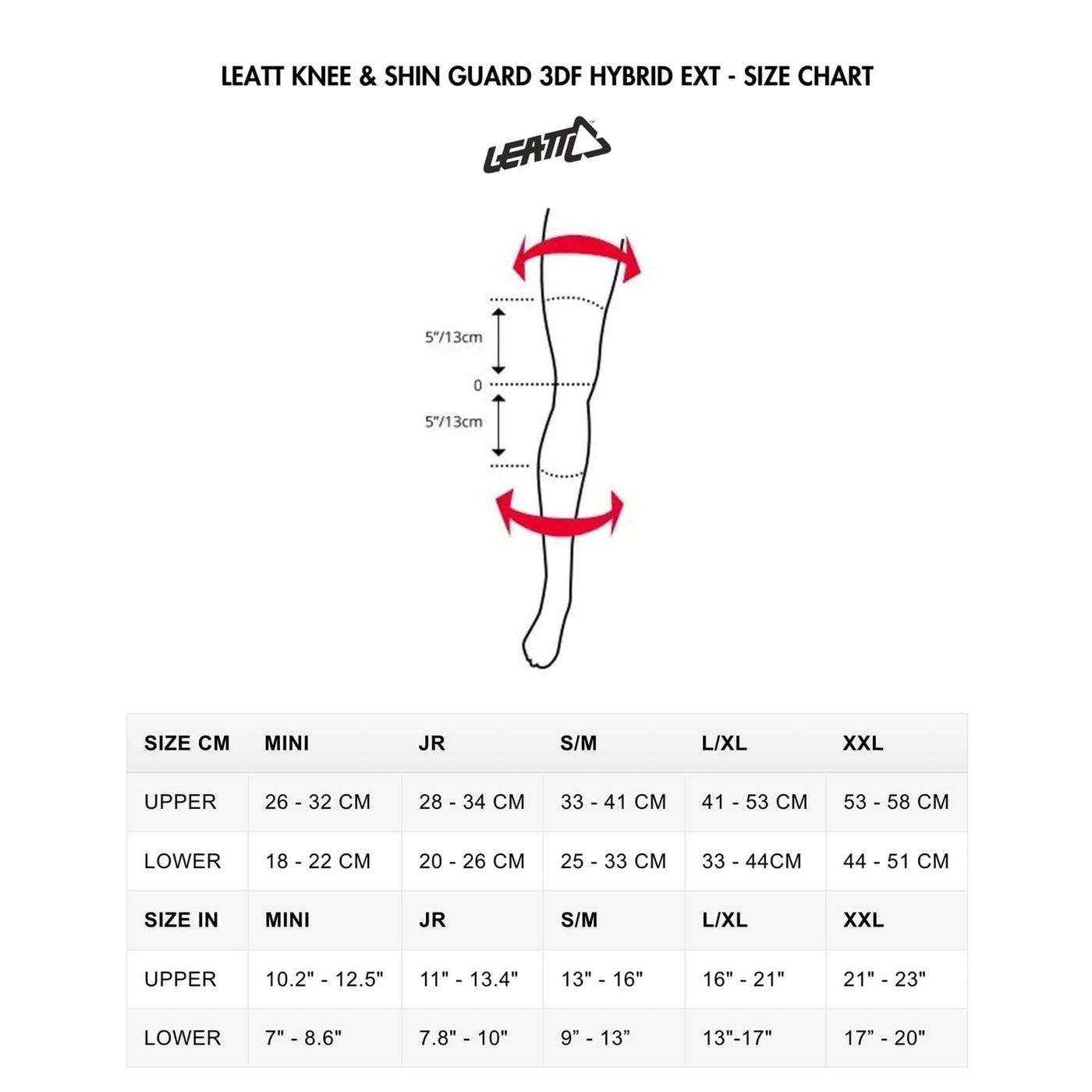 LEATT KNEE & SHIN GUARD 3DF HYBRID EXT - SIZE CHART | 8Lines.eu - fast delivery!