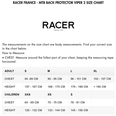 RACER FRANCE - MTB BACK PROTECTOR VIPER 2 SIZE CHART | 8Lines.eu