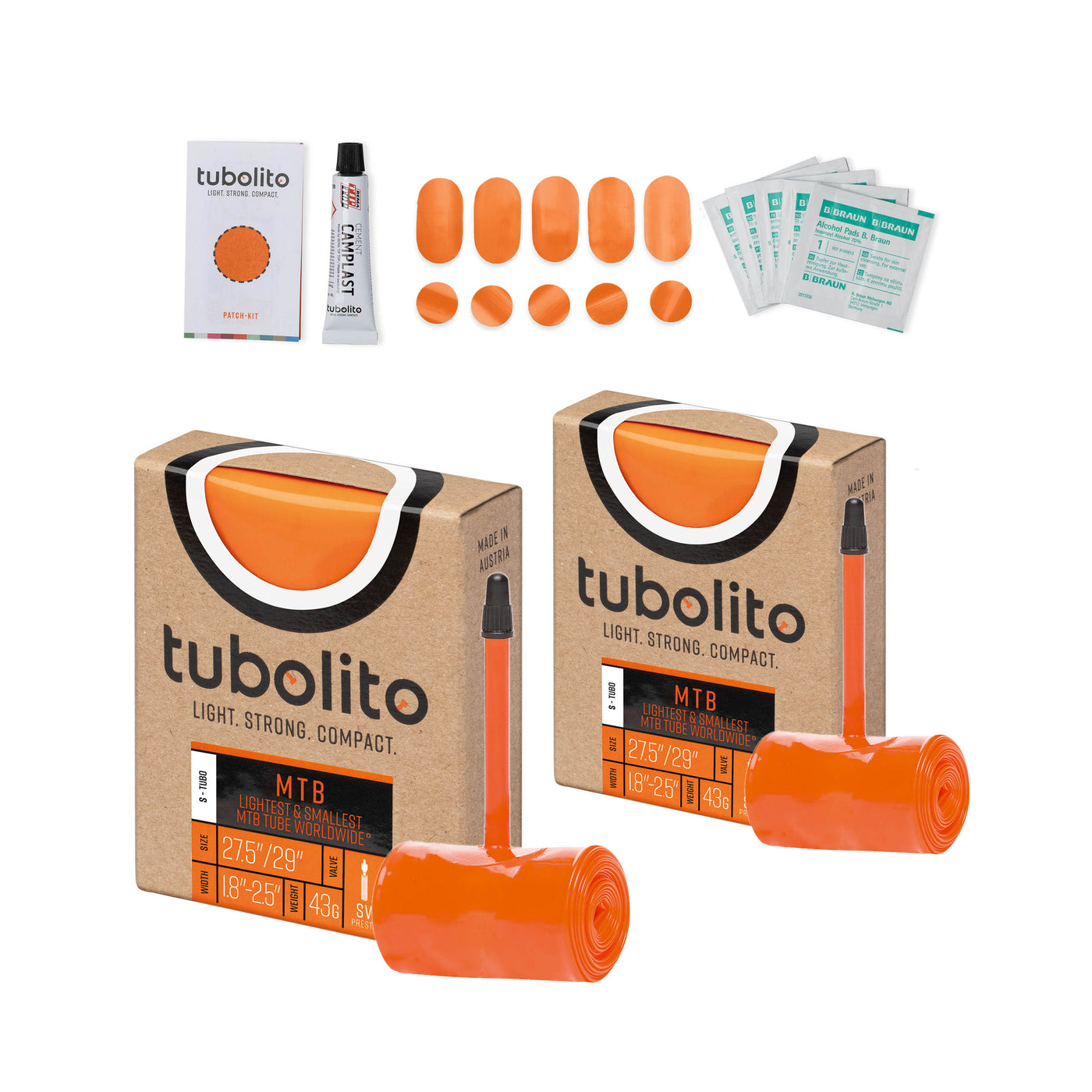 Tubolito Bundle S-Tubo-MTB 27.5/29" x 1.8-2.5" 42mm Presta + Patch Kit - Orange | 8Lines Shop - Fast Shipping World Wide