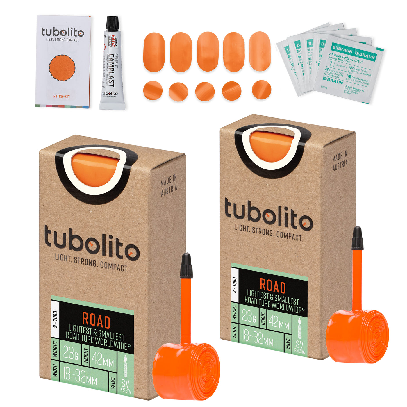 Tubolito Bundle S-Tubo-ROAD-700 x 18-32C 42mm Presta + Patch Kit - Orange | 8Lines Shop - Fast Shipping World Wide