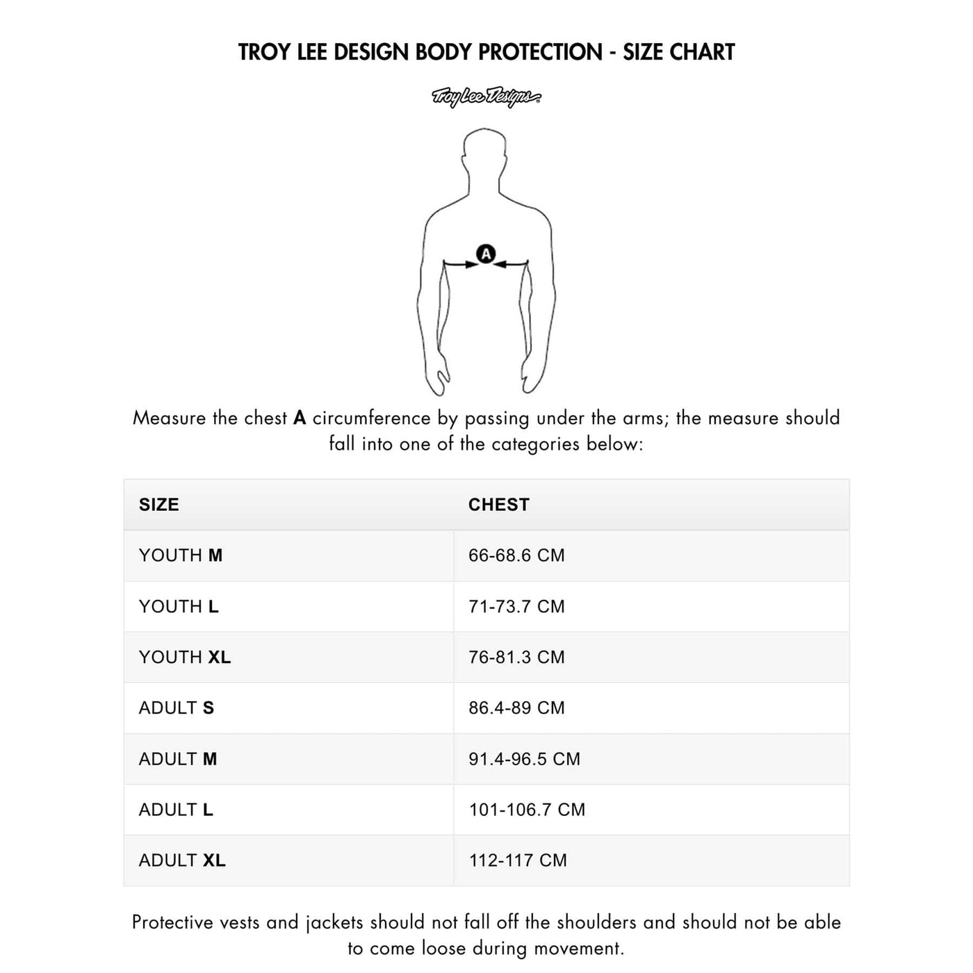 TROY LEE DESIGN BODY PROTECTION - SIZE CHART | 8Lines.eu - Fast delivery, Great Deals!