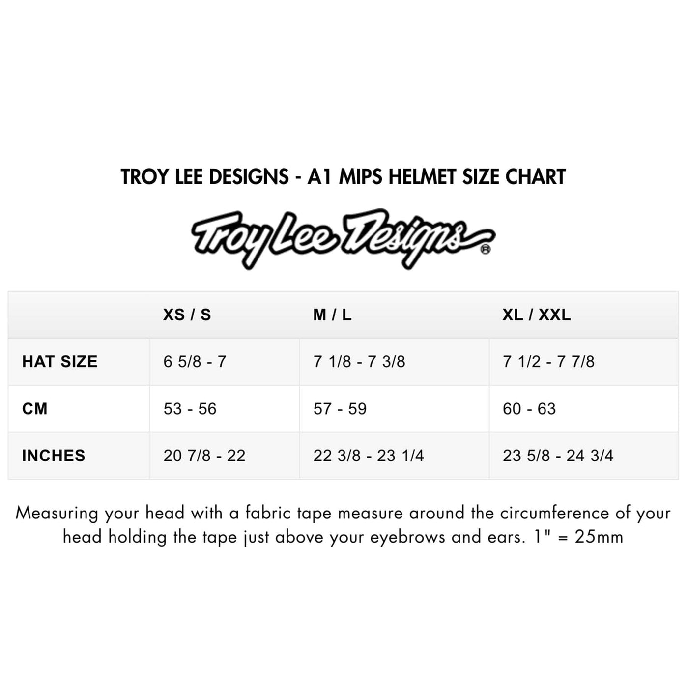 TROY LEE DESIGNS - A1 MIPS HELMET SIZE CHART | 8Lines.eu