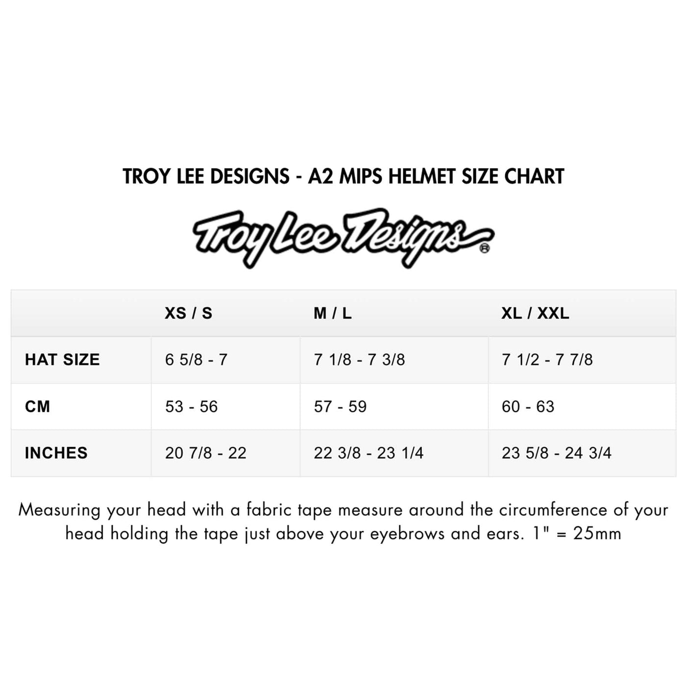 TROY LEE DESIGNS - A2 MIPS HELMET SIZE CHART | 8Lines.eu