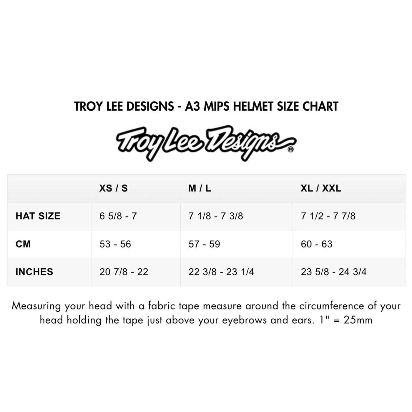 TROY LEE DESIGNS - A3 MIPS HELMET SIZE CHART | 8Lines.eu