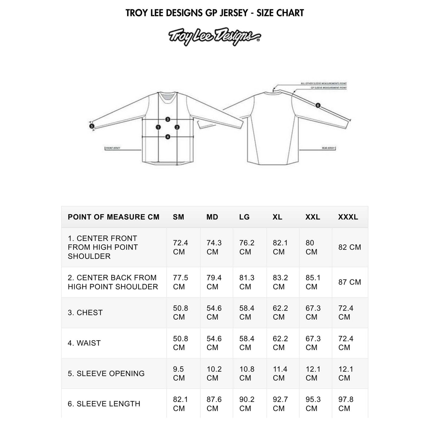 TROY LEE DESIGNS GP JERSEY - SIZE CHART | 8Lines.eu - Only The Best Style!
