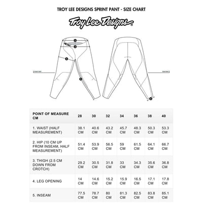 TROY LEE DESIGNS SPRINT PANT - SIZE CHART |  8Lines.eu