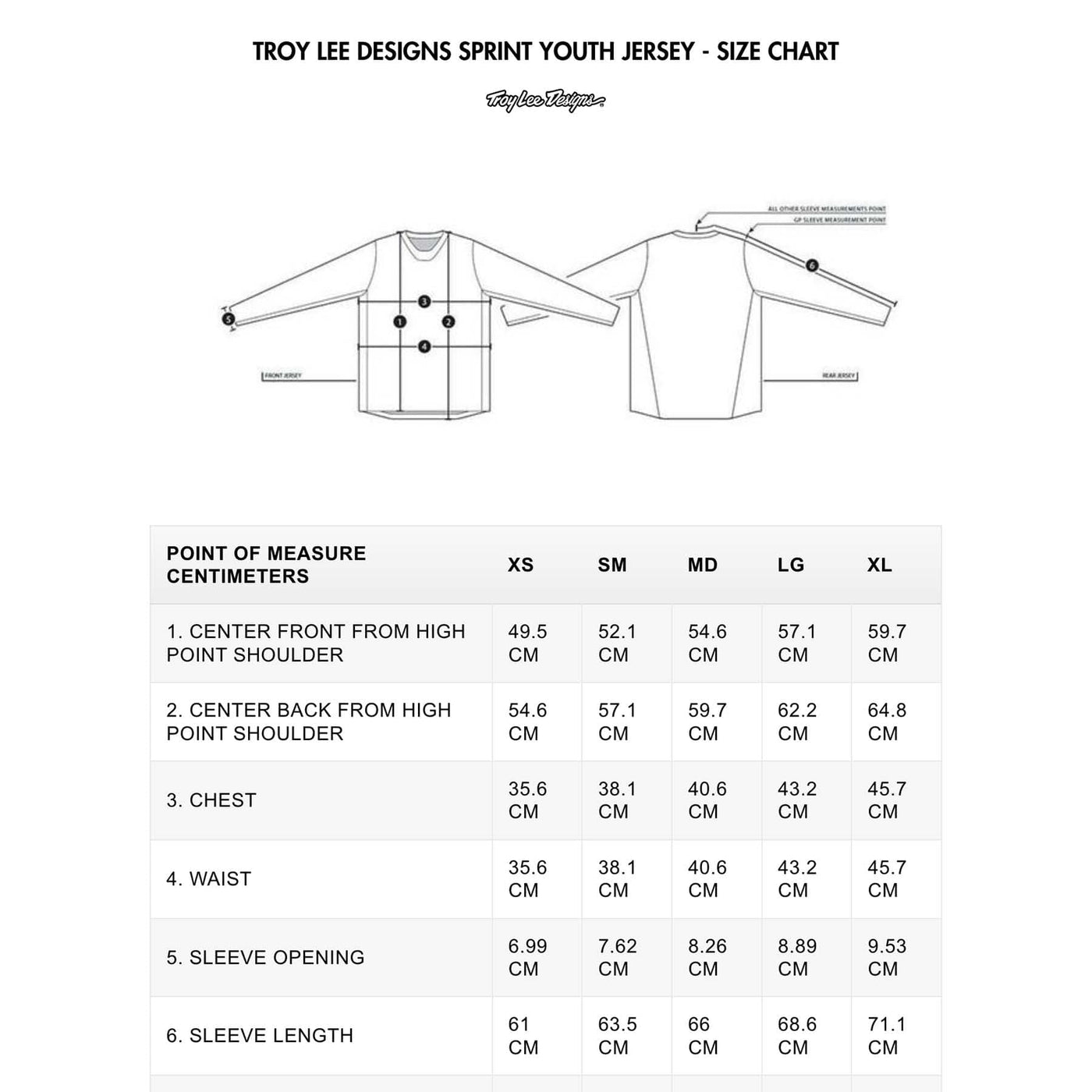 TROY LEE DESIGNS SPRINT YOUTH JERSEY - SIZE CHART | 8Lines.eu - Fast Delivery, Great Deals!