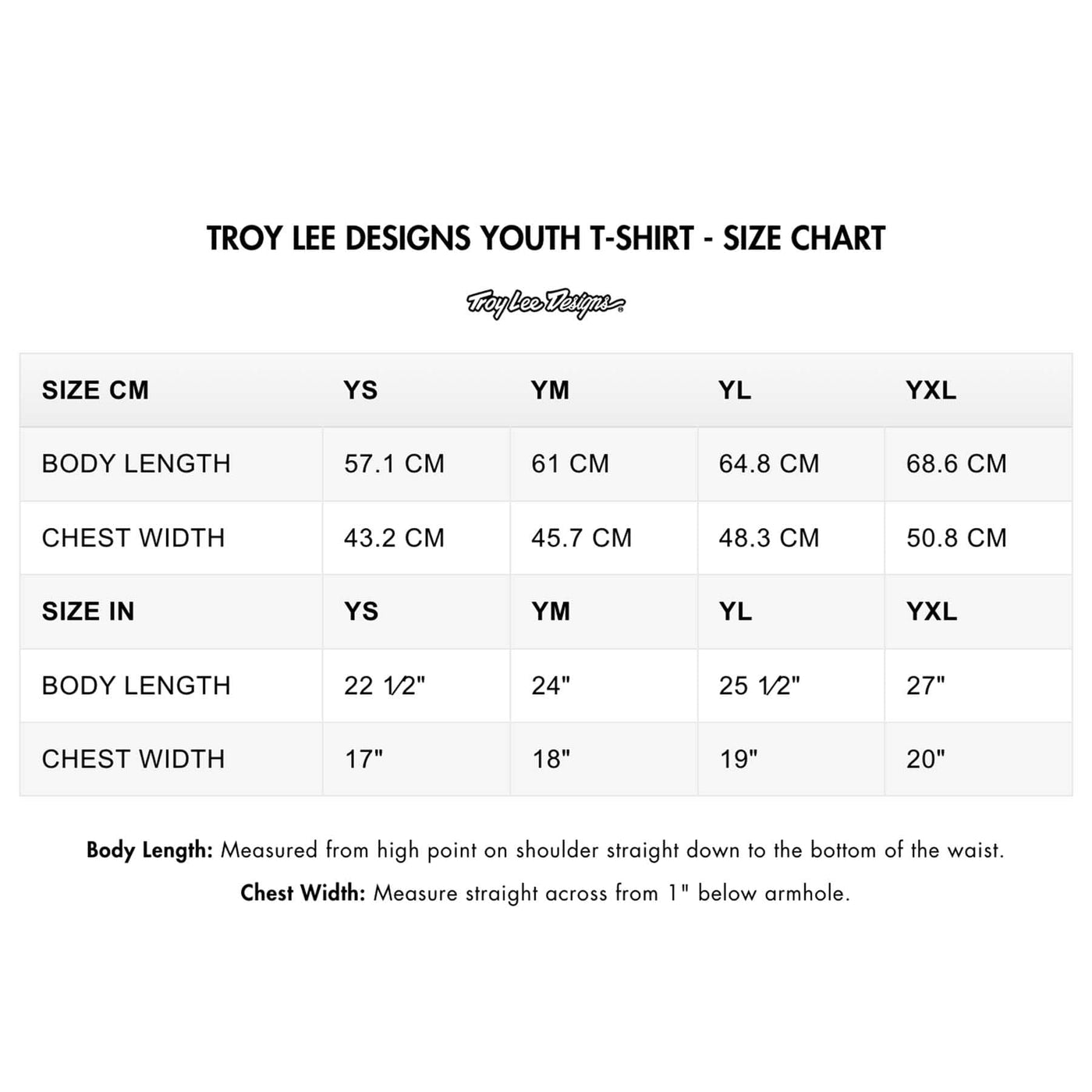 TROY LEE DESIGNS YOUTH T-SHIRT - SIZE CHART | 8Lines.eu - Fast Delivery, Great deals!