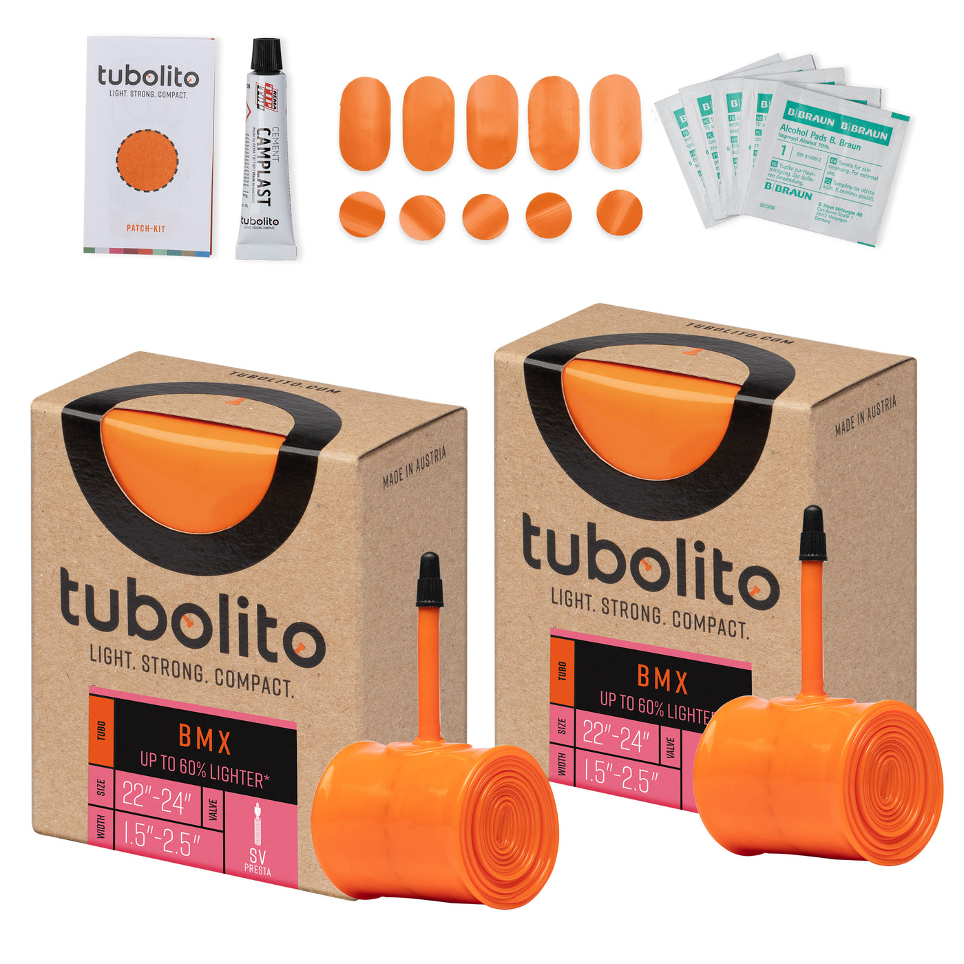 Tubolito Bundle Tubo-BMX 22/24" x 1.5-2.5" 42mm Presta + Patch Kit - Orange | 8Lines Shop - Fast Shipping World Wide