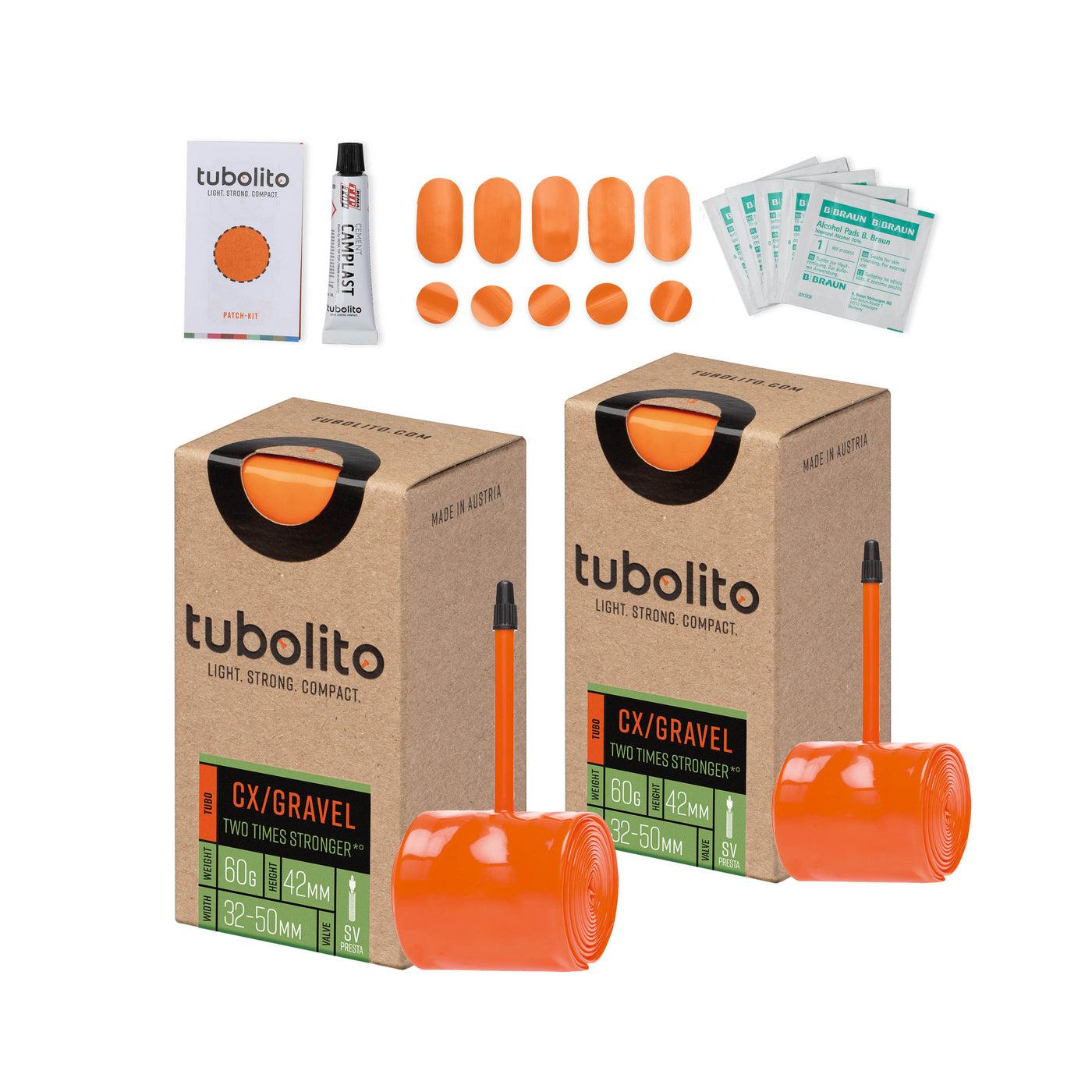 Tubolito Bundle Tubo-CX/GRAVEL 32-50C 42mm Presta + Patch Kit - Orange | 8Lines Shop - Fast Shipping World Wide