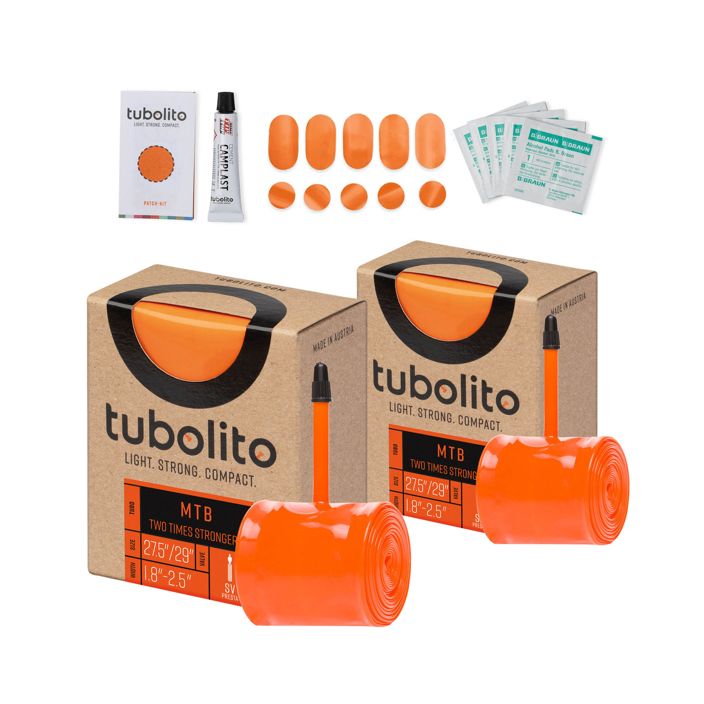 Tubolito Bundle Tubo-MTB 27.5/29" x 1.8-2.5" 42mm Presta + Patch Kit - Orange | 8Lines Shop - Fast Shipping World Wide