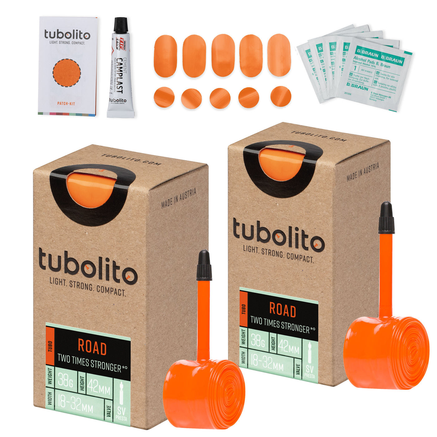 Tubolito Bundle Tubo-ROAD-700 x 18-32C 42mm Presta + Patch Kit - Orange | 8Lines Shop - Fast Shipping World Wide