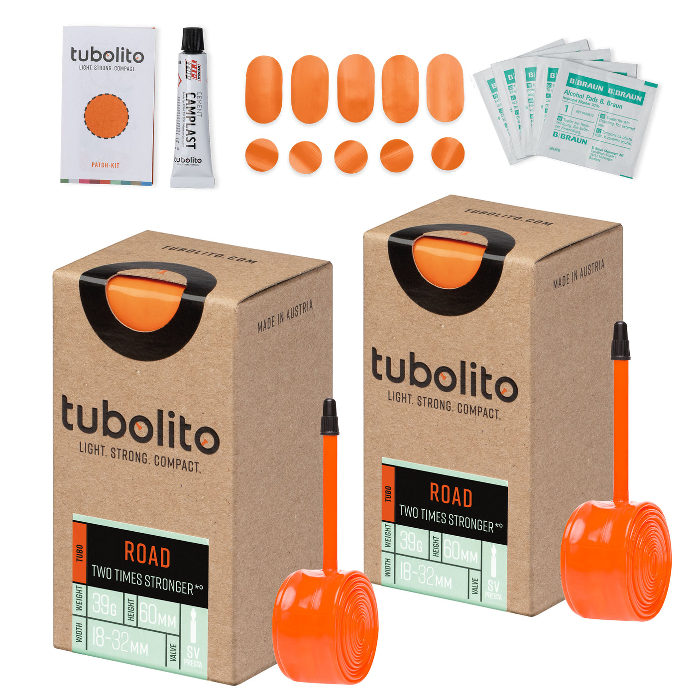 Tubolito Bundle Tubo-ROAD-700 x 18-32C 60mm Presta + Patch Kit - Orange | 8Lines Shop - Fast Shipping World Wide