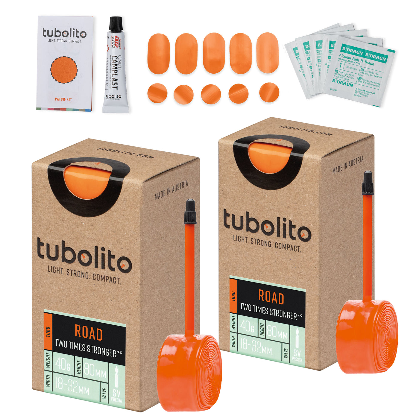 Tubolito Bundle Tubo-ROAD-700 x 18-32C 80mm Presta + Patch Kit - Orange | 8Lines Shop - Fast Shipping World Wide