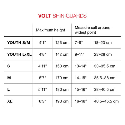 G-Form Shin Guards for Football Volt - Size Chart | 8Lines Shop - Fast Shipping World Wide