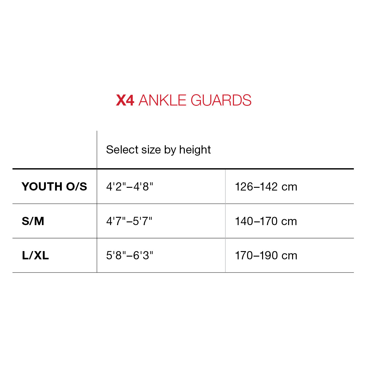 G-Form Ankle Guards Pro-X4 - Size Chart | 8Lines Shop - Fast Shipping World Wide