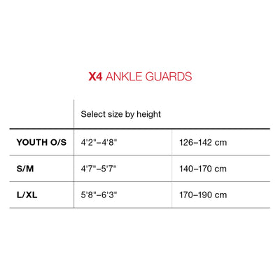 G-Form Ankle Guards Pro-X4 - Size Chart | 8Lines Shop - Fast Shipping World Wide