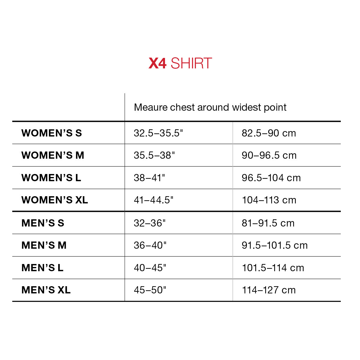 G-Form Impact Protection Shirt Pro-X4 Size Chart | 8Lines Shop - Fast Shipping World Wide