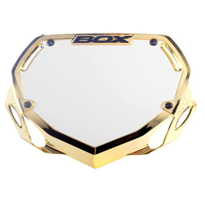 Box One BMX Racing Number Plate - Chrome Gold Small 8Lines Shop - Fast Shipping