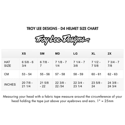 TROY LEE DESIGNS - D4 HELMET SIZE CHART